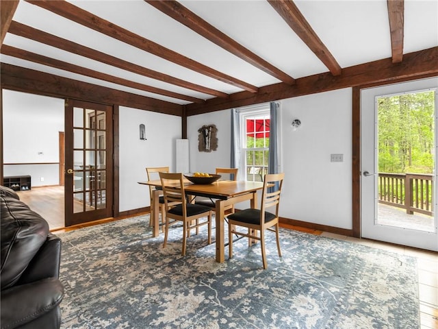 12 Rustic Acres Dr, Glocester, RI 02814 - dining room featuring beamed ceiling and baseboards