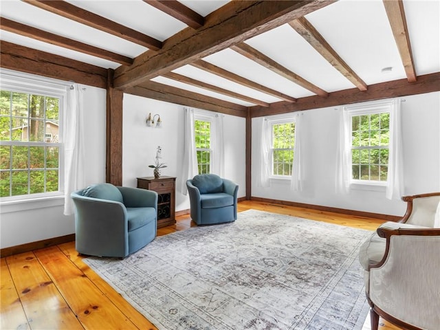 12 Rustic Acres Dr, Glocester, RI 02814 - living room with healthy amount of natural light, beamed ceiling, and wood finished floors