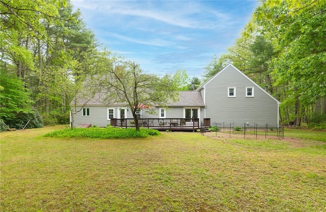 12 Rustic Acres Dr, Glocester, RI 02814 - back of house featuring a lawn and a wooden deck