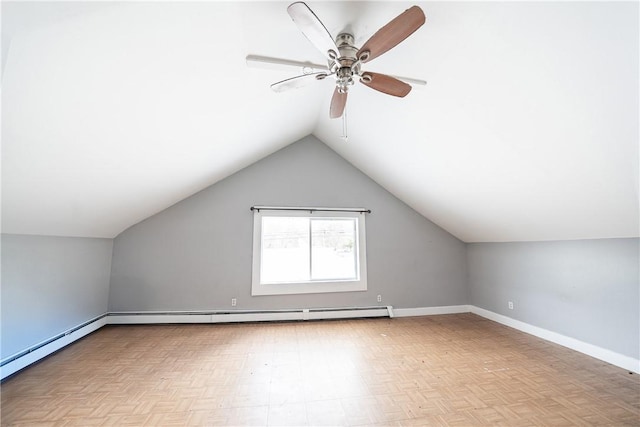 1 Spring St, Hopkinton, RI 02832 - bonus room with vaulted ceiling, baseboards, ceiling fan, and a baseboard radiator