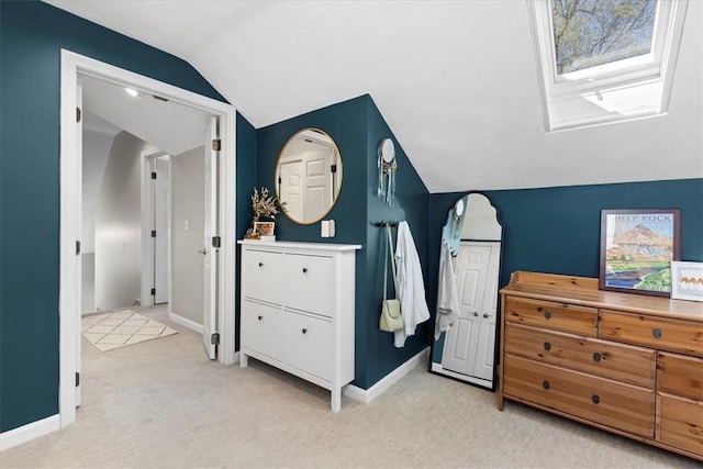 22 Dunedin St, Cranston, RI 02920 - bedroom featuring vaulted ceiling, light colored carpet, baseboards, and a skylight