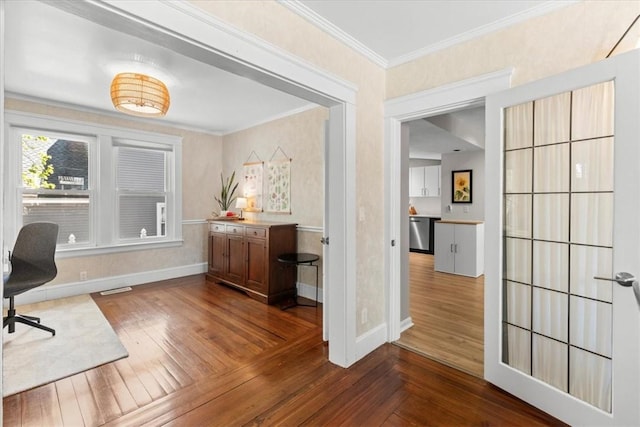 22 Dunedin St, Cranston, RI 02920 - office featuring baseboards, dark wood-type flooring, and crown molding