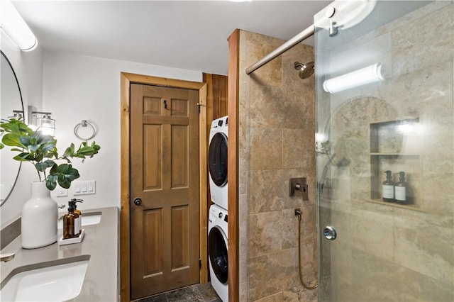 310 Old Coach Rd, Charlestown, RI 02813 - laundry room featuring stacked washing machine and dryer