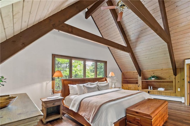 310 Old Coach Rd, Charlestown, RI 02813 - bedroom with a baseboard radiator, wood finished floors, and wooden ceiling