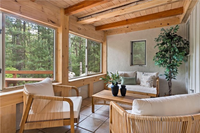 310 Old Coach Rd, Charlestown, RI 02813 - sunroom / solarium with wood ceiling with exposed beams and wooden walls