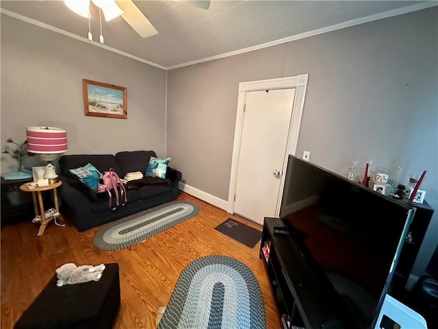 3 Jefferson St, Warwick, RI 02888 - living room featuring crown molding, wood finished floors, and ceiling fan