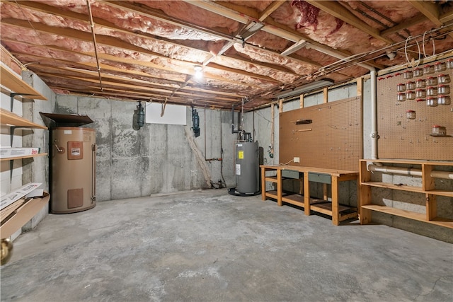 446 Paddock Ln, Bristol, RI 02809 - unfinished below grade area with electric water heater and a workshop area