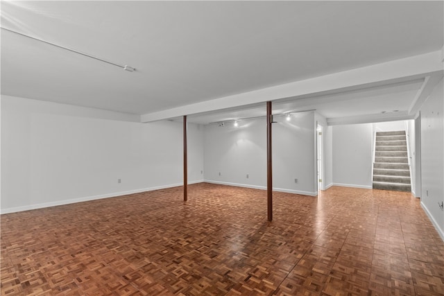 446 Paddock Ln, Bristol, RI 02809 - finished basement featuring stairs and baseboards