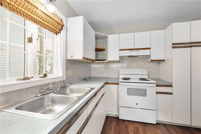 40 Atlantic St, Newport, RI 02840 - kitchen featuring white electric range, under cabinet range hood, a sink, and white cabinets
