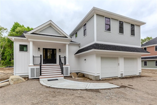 68 Orchard Ave, Johnston, RI 02919 - view of front of house with an attached garage, covered porch, and roof with shingles
