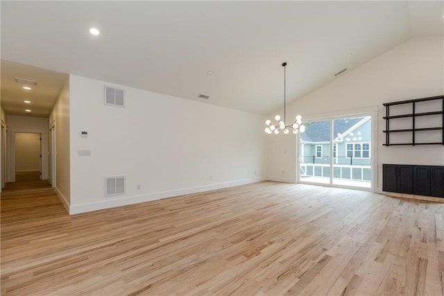 68 Orchard Ave, Johnston, RI 02919 - spare room featuring a chandelier, light wood-type flooring, baseboards, recessed lighting, and high vaulted ceiling