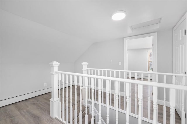 103 Pleasent St, Woonsocket, RI 02895 - corridor featuring an upstairs landing, wood finished floors, and a baseboard radiator