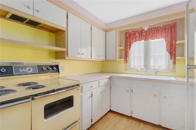 20 Loxley Rd, Providence, RI 02908 - kitchen featuring double oven range, a sink, open shelves, light countertops, and light wood-style floors
