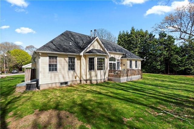 32 Trolley Ln, Westerly, RI 02891 - back of house featuring a deck, a yard, and central air condition unit