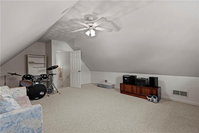 32 Trolley Ln, Westerly, RI 02891 - additional living space with carpet floors, lofted ceiling, and a ceiling fan