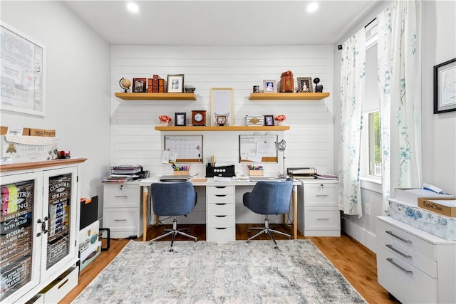 360 Pleasant St, East Providence, RI 02916 - office space featuring light wood finished floors, built in desk, recessed lighting, and wood walls