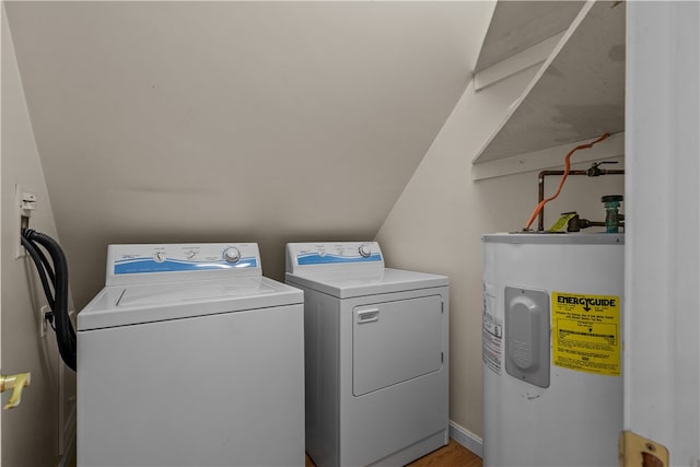 30 First School St, Bristol, RI 02809 - laundry room with water heater, washer and clothes dryer, and light wood-style flooring