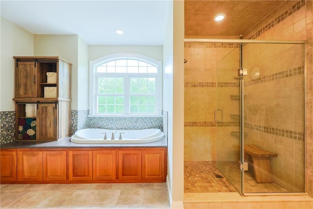 51 Reservoir Rd, Cumberland, RI 02864 - full bath featuring a stall shower, a garden tub, and recessed lighting