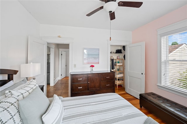 39 Sampson Ave, North Providence, RI 02911 - bedroom featuring a closet, a ceiling fan, and wood finished floors
