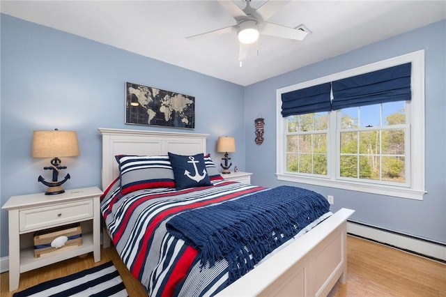114 Teaberry Dr, Tiverton, RI 02878 - bedroom featuring light wood finished floors, baseboard heating, and ceiling fan