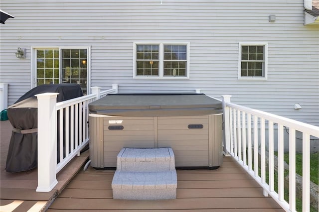 114 Teaberry Dr, Tiverton, RI 02878 - wooden deck featuring a hot tub