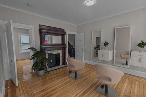 1413 Broad St, Providence, RI 02905 - living room featuring wood finished floors and crown molding