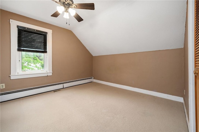 130 Alice Ave, Woonsocket, RI 02895 - bonus room featuring carpet, lofted ceiling, a ceiling fan, a baseboard radiator, and baseboards