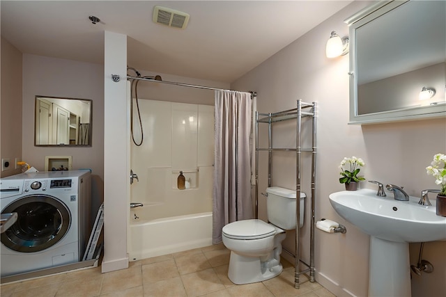 28 Bayley St Unit 304, Pawtucket, RI 02860 - full bathroom featuring washer / clothes dryer, toilet, shower / bath combo with shower curtain, tile patterned flooring, and baseboards