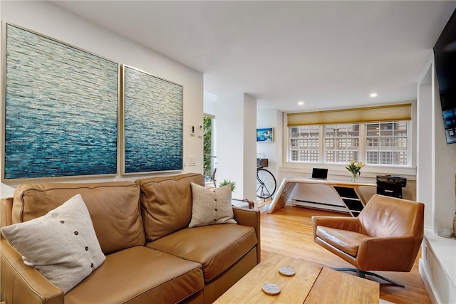 75 Pelham St Unit A, Newport, RI 02840 - living room with wood finished floors, recessed lighting, and baseboard heating