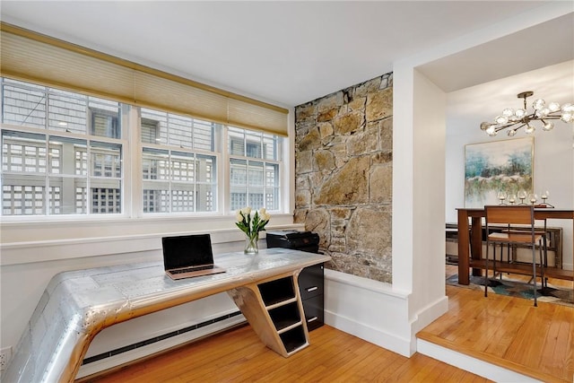 75 Pelham St Unit A, Newport, RI 02840 - office featuring wood-type flooring, a chandelier, baseboard heating, and baseboards