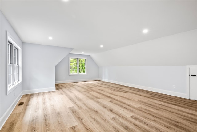 1332 S Rd, South Kingstown, RI 02879 - additional living space featuring baseboards, lofted ceiling, light wood-style flooring, and recessed lighting