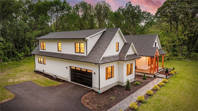 1332 S Rd, South Kingstown, RI 02879 - modern farmhouse style home with a garage, roof with shingles, a yard, and driveway