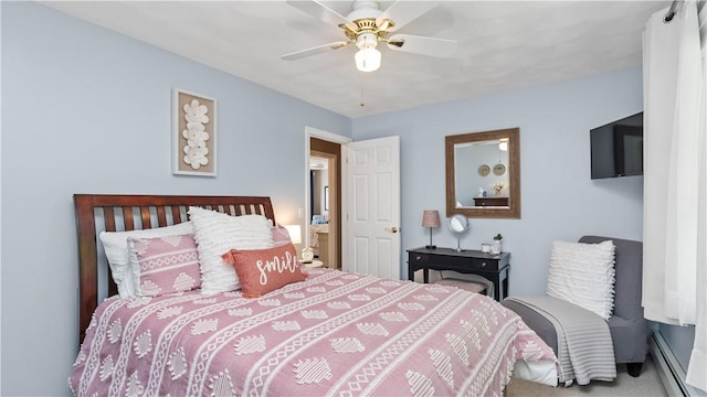 605 Gardner Rd, Exeter, RI 02822 - bedroom with baseboard heating, carpet, and ceiling fan