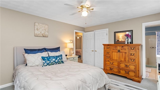 605 Gardner Rd, Exeter, RI 02822 - carpeted bedroom featuring a closet, baseboards, connected bathroom, and ceiling fan