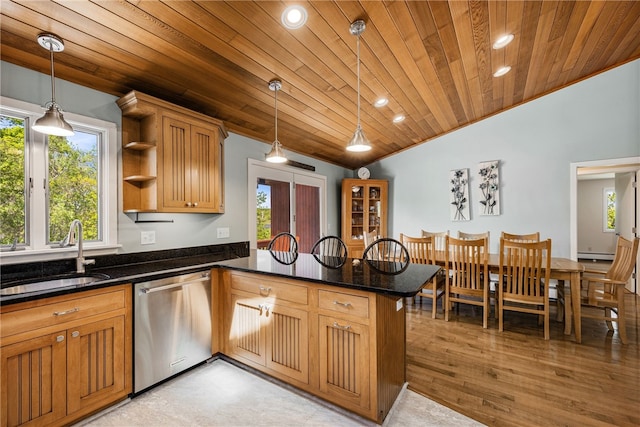 11 Cove Rd, Narragansett, RI 02882 - kitchen with dishwasher, a sink, wooden ceiling, a peninsula, and plenty of natural light