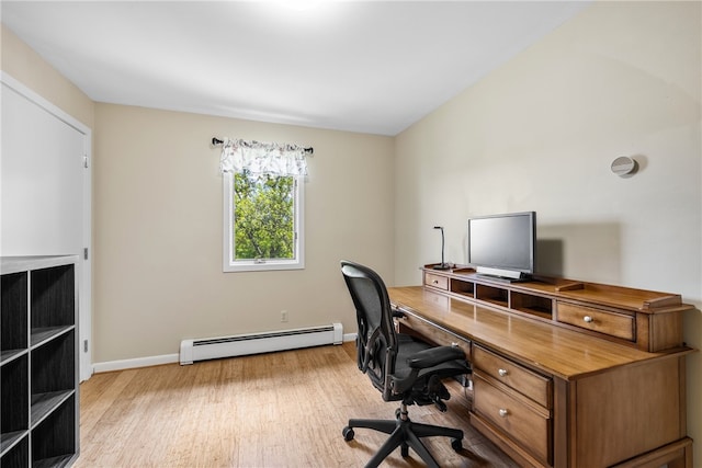 11 Cove Rd, Narragansett, RI 02882 - office with a baseboard radiator, wood finished floors, and baseboards