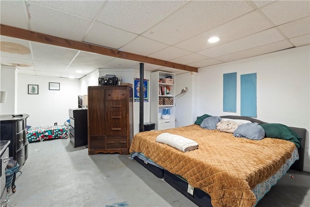 58 Edgemere Rd, Pawtucket, RI 02861 - bedroom with concrete floors, a drop ceiling, and recessed lighting