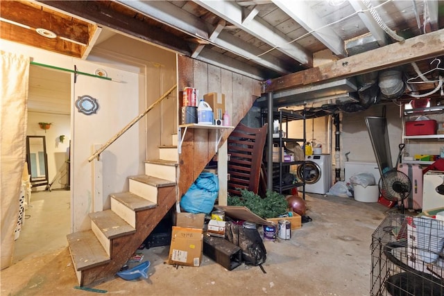 58 Edgemere Rd, Pawtucket, RI 02861 - unfinished basement with washer / dryer and stairs