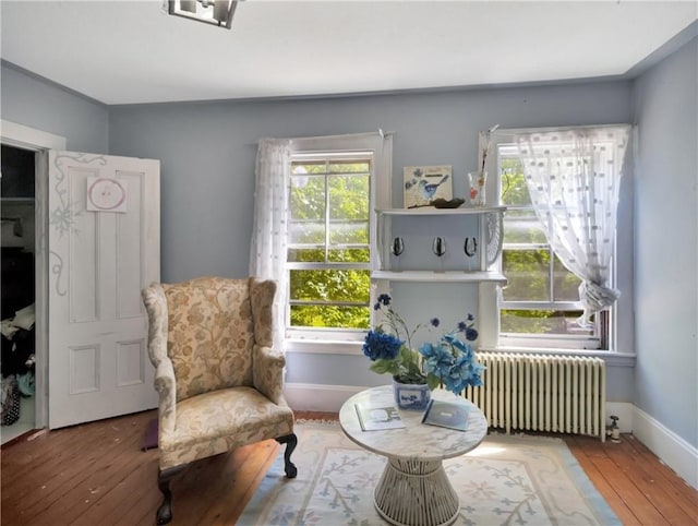 219 Nanaquaket Rd, Tiverton, RI 02878 - living area with radiator, hardwood / wood-style floors, and baseboards