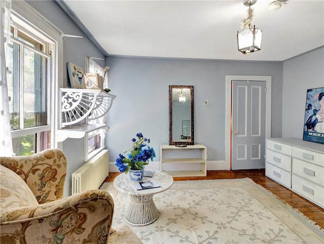 219 Nanaquaket Rd, Tiverton, RI 02878 - living area with radiator, wood finished floors, and baseboards