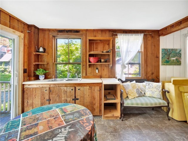 219 Nanaquaket Rd, Tiverton, RI 02878 - bedroom featuring a sink, multiple windows, and wooden walls