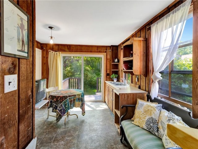 219 Nanaquaket Rd, Tiverton, RI 02878 - office area featuring wooden walls and a sink