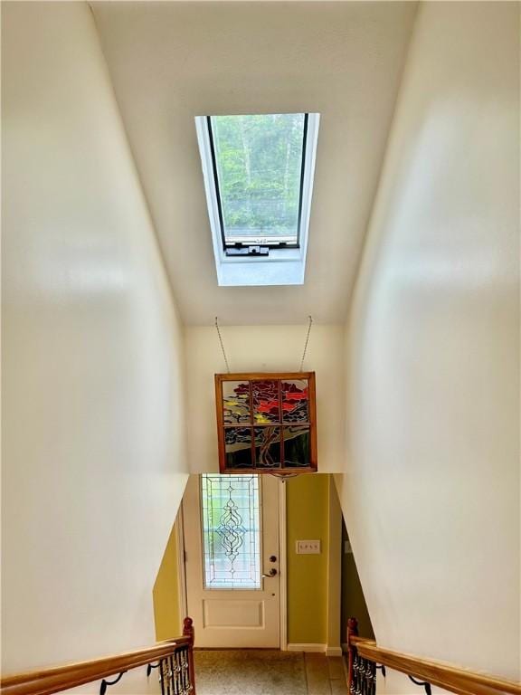 261 John Potter Rd, West Greenwich, RI 02817 - stairs with a skylight and high vaulted ceiling