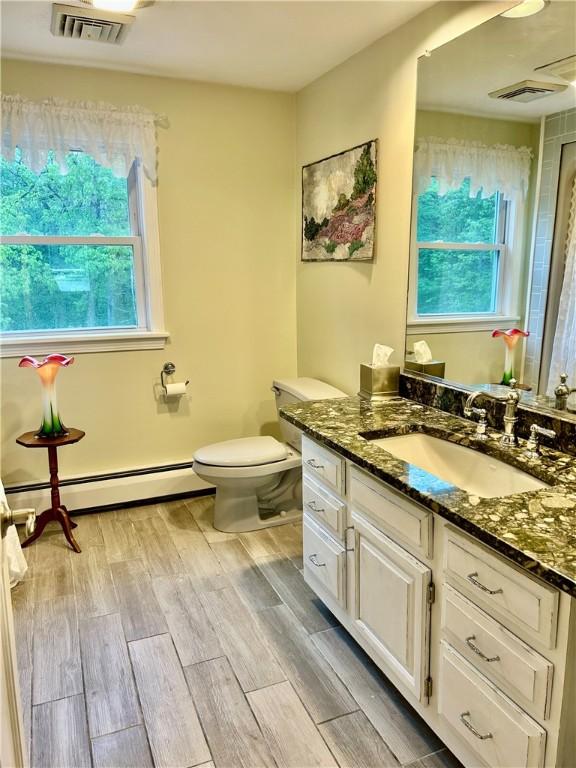 261 John Potter Rd, West Greenwich, RI 02817 - bathroom with a baseboard heating unit, vanity, plenty of natural light, and toilet