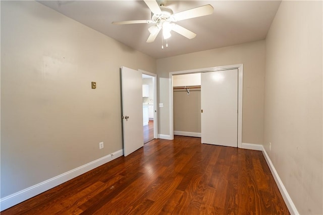 18 Railroad Ave, South Kingstown, RI 02892 - unfurnished bedroom with baseboards, wood finished floors, a closet, and a ceiling fan