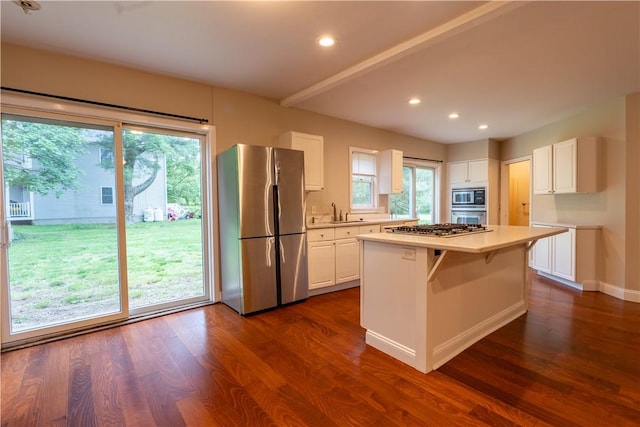 18 Railroad Ave, South Kingstown, RI 02892 - kitchen with stainless steel appliances, light countertops, a sink, dark wood-style flooring, and recessed lighting