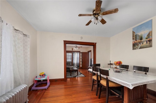 85 Englewood Ave, Pawtucket, RI 02860 - dining space featuring radiator, a ceiling fan, wood finished floors, and baseboards