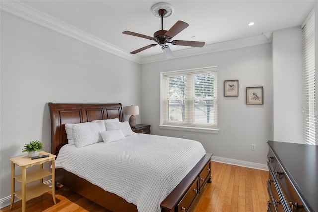 341 Thames St Unit 103, Bristol, RI 02809 - bedroom featuring crown molding, light wood-type flooring, baseboards, recessed lighting, and ceiling fan