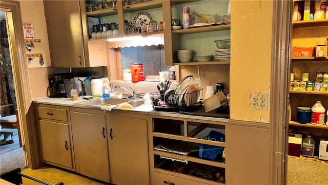 155 Thomas St, Woonsocket, RI 02895 - kitchen with open shelves, a sink, and light countertops