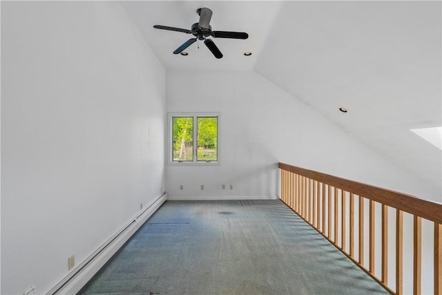121 W Shore Dr, Exeter, RI 02822 - unfurnished room with vaulted ceiling, a baseboard radiator, carpet, a ceiling fan, and baseboards